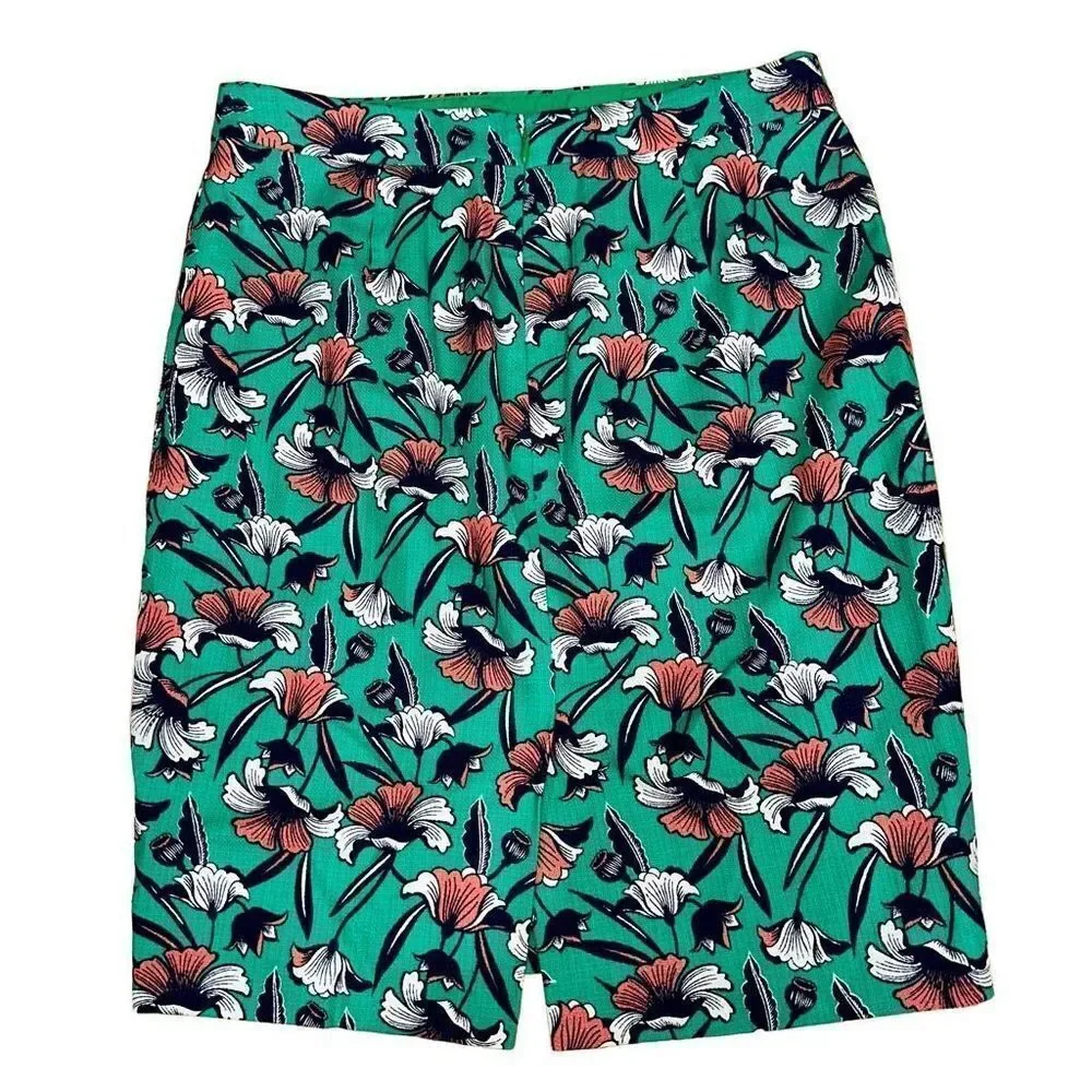 J by J. Crew Green Tropical Floral Pencil Skirt Womens 4 Colorful Preppy Cotton‎